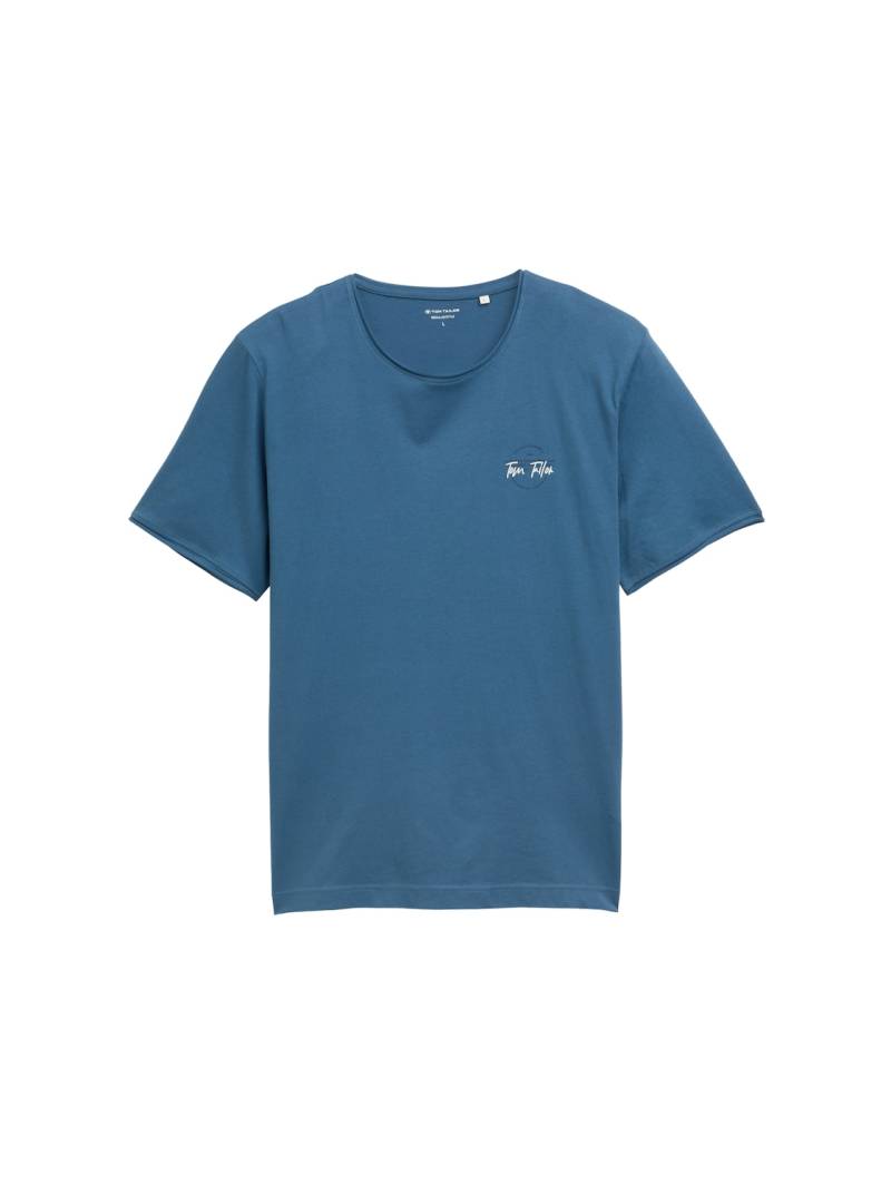 TOM TAILOR Herren T-Shirt mit Print, blau, Uni, Gr. M von Tom Tailor