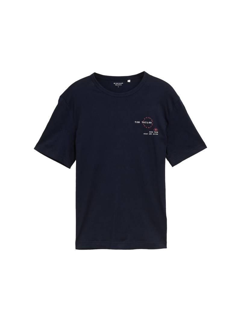 TOM TAILOR Herren T-Shirt mit Print, blau, Uni, Gr. S von Tom Tailor