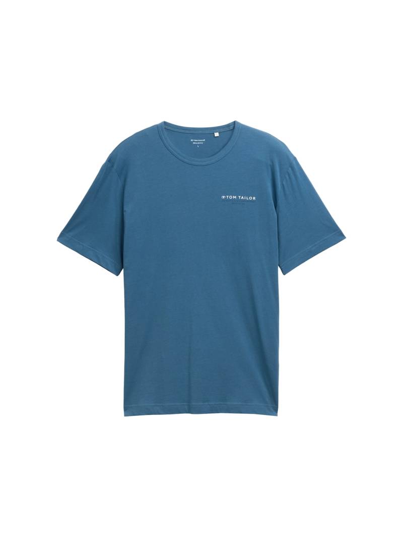 TOM TAILOR Herren T-Shirt mit Print, blau, Uni, Gr. S von Tom Tailor