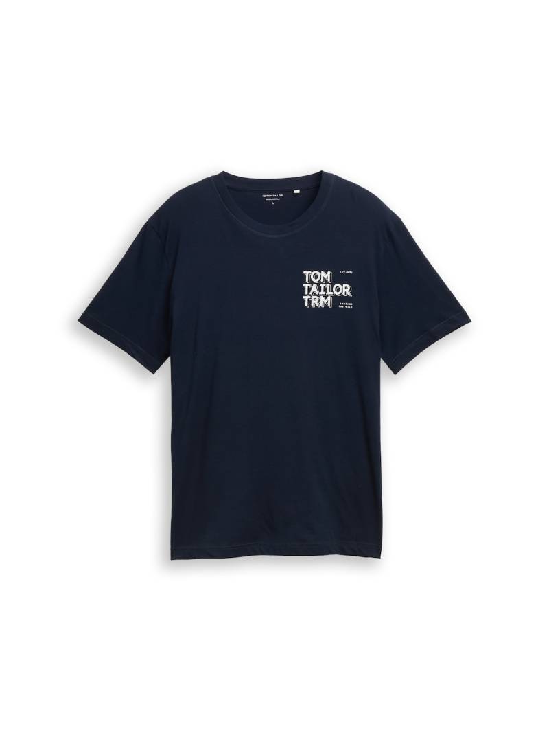 TOM TAILOR Herren T-Shirt mit Print, blau, Uni, Gr. S von Tom Tailor