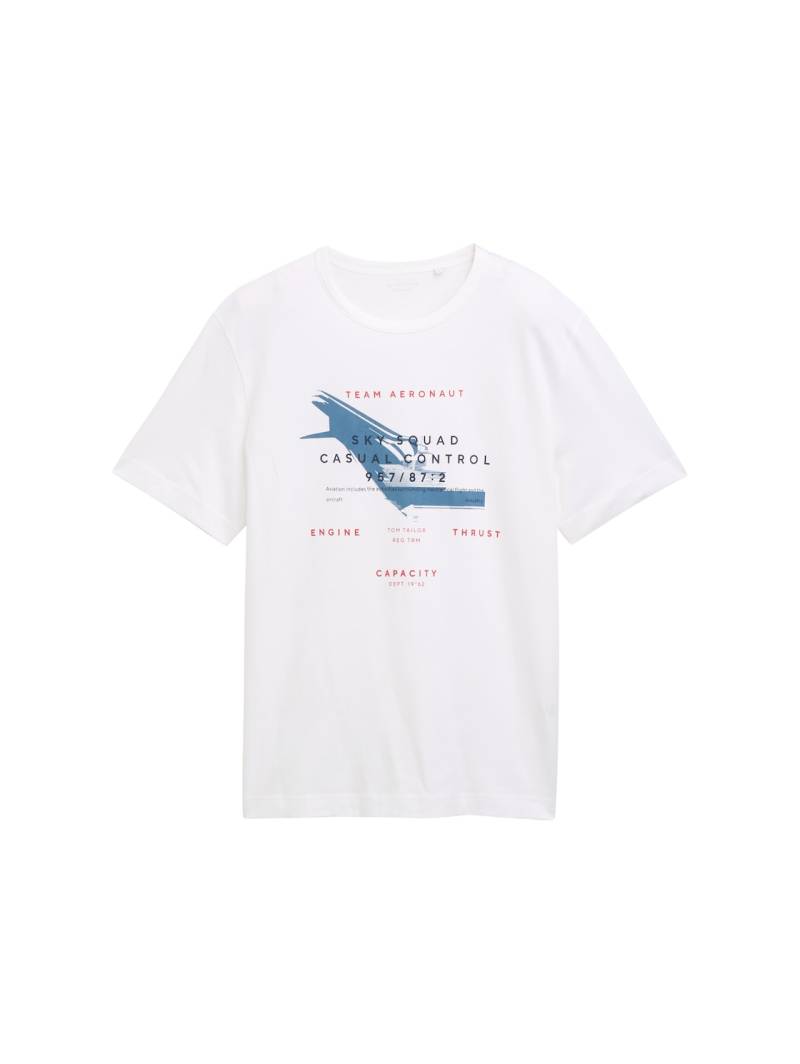 TOM TAILOR Herren T-Shirt mit Print, weiß, Logo Print, Gr. S von Tom Tailor