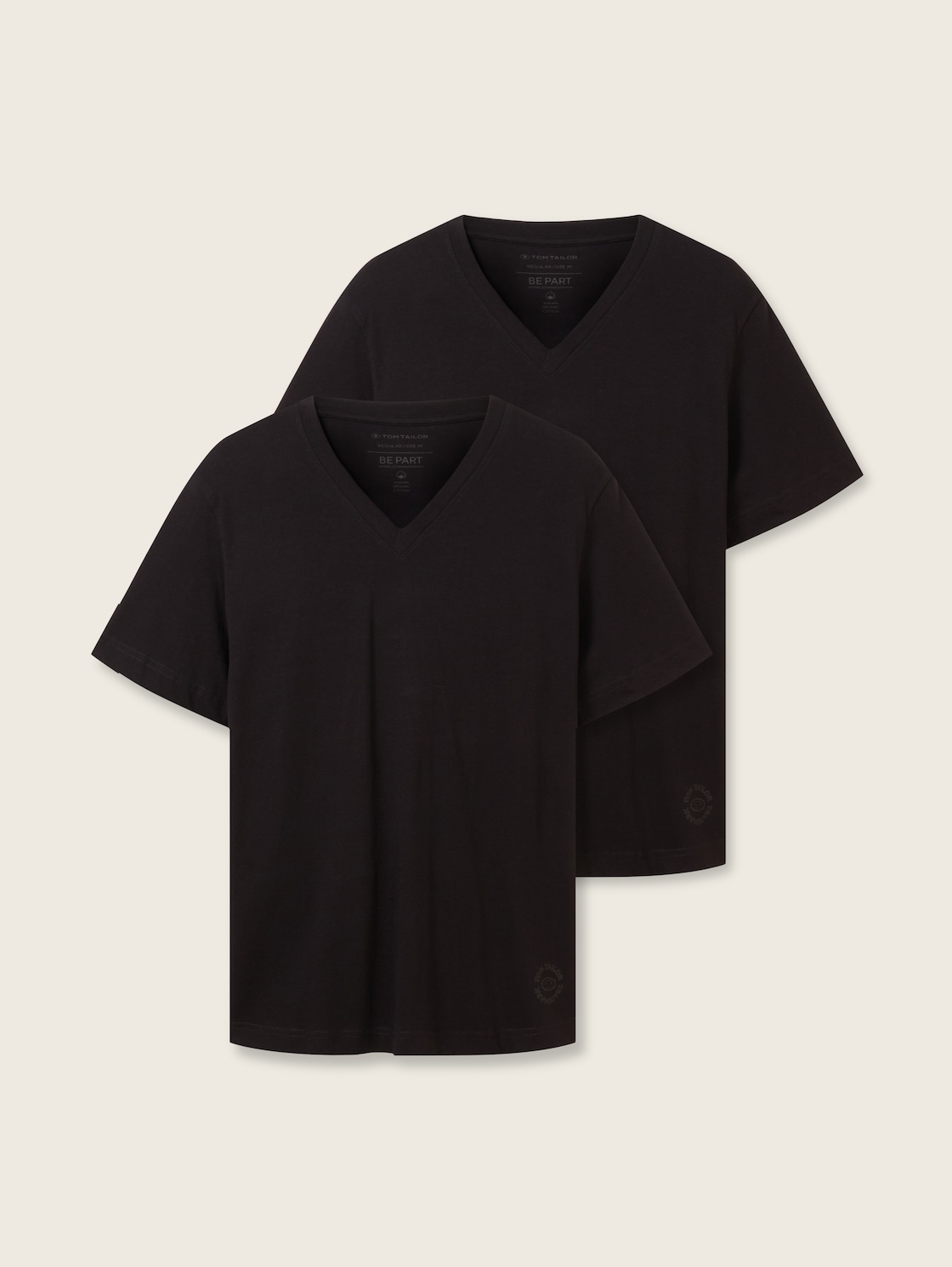 TOM TAILOR Herren Basic T-Shirt im Doppelpack mit V-Ausschnitt, schwarz, Uni, Gr. M von Tom Tailor
