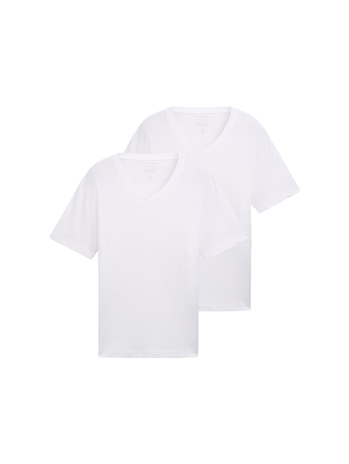 TOM TAILOR Herren Basic T-Shirt im Doppelpack mit V-Ausschnitt, weiß, Uni, Gr. L von Tom Tailor