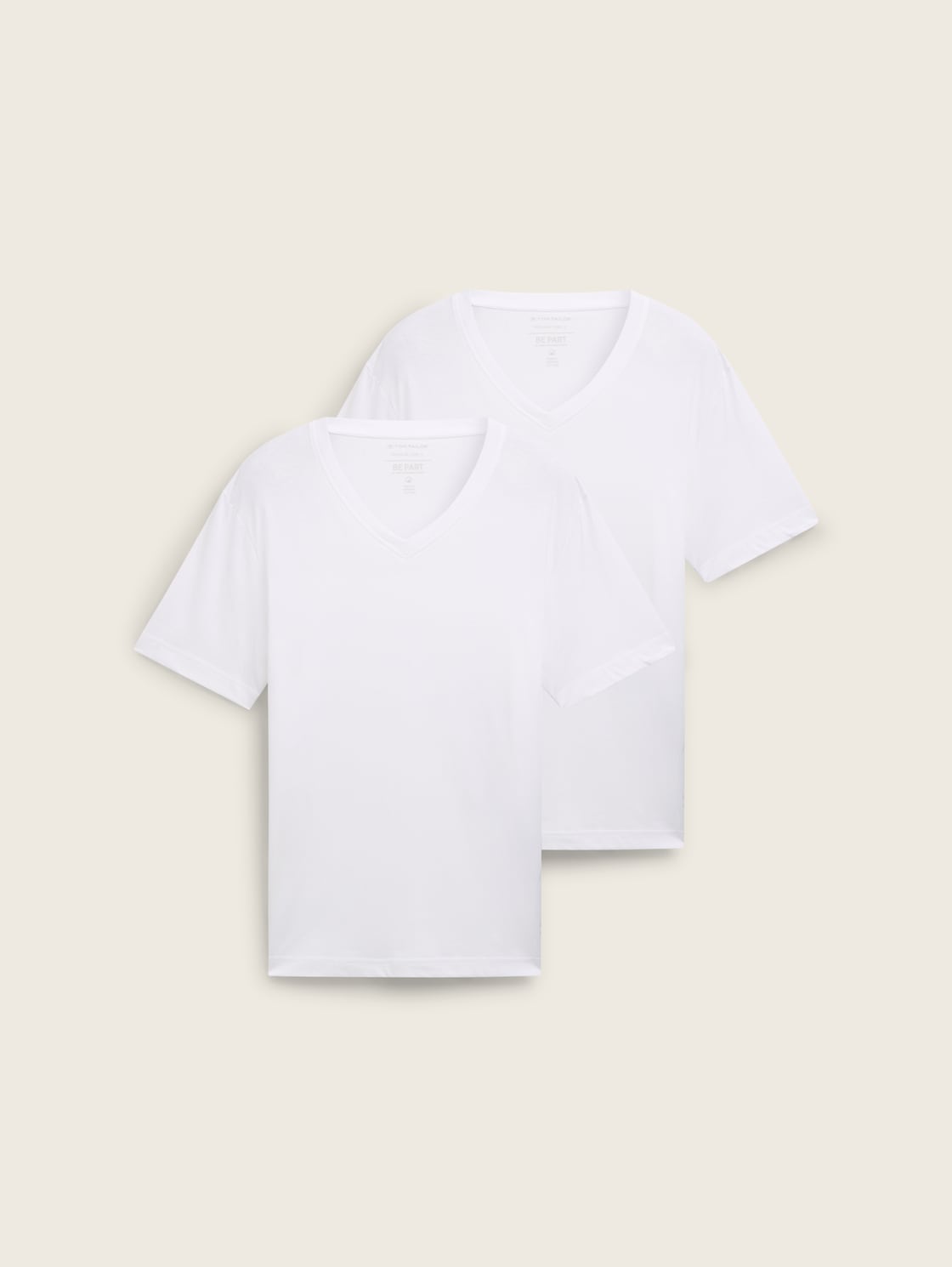 TOM TAILOR Herren Basic T-Shirt im Doppelpack mit V-Ausschnitt, weiß, Uni, Gr. S von Tom Tailor