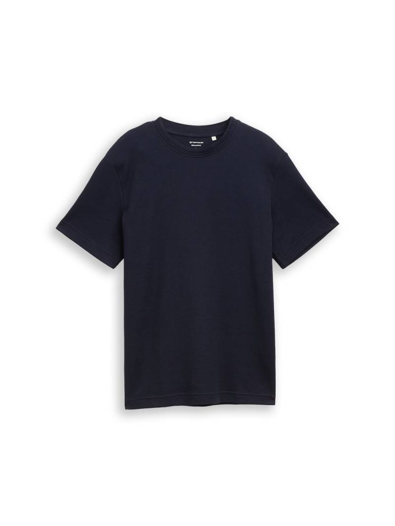 TOM TAILOR Herren T-Shirt mit Waffelstruktur, blau, Uni, Gr. XL von Tom Tailor