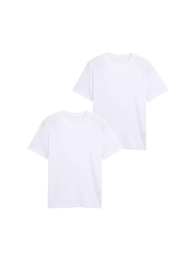 TOM TAILOR Herren T-Shirts aus Baumwolle im 2er-Pack, weiß, Uni, Gr. M von Tom Tailor