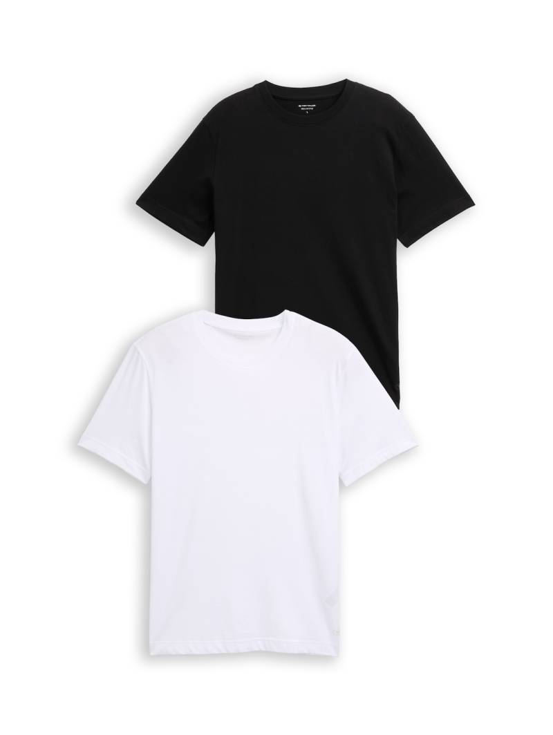 TOM TAILOR Herren T-Shirts aus Baumwolle im 2er-Pack, weiß, Uni, Gr. M von Tom Tailor