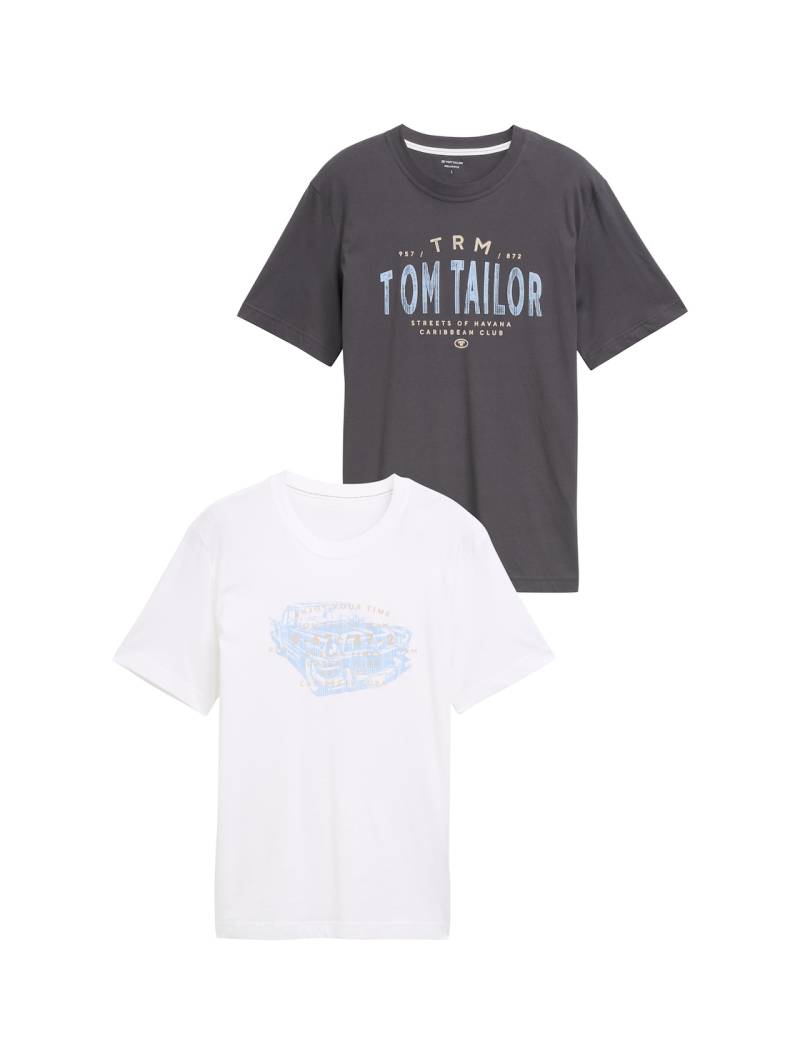 TOM TAILOR Herren T-Shirts im 2er-Pack, schwarz, Uni, Gr. L von Tom Tailor