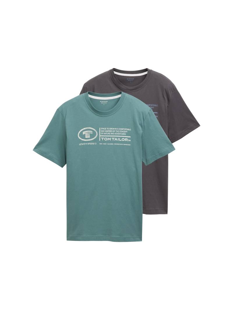 TOM TAILOR Herren T-Shirts mit Print im 2er-Pack, grün, Uni, Gr. XXL von Tom Tailor