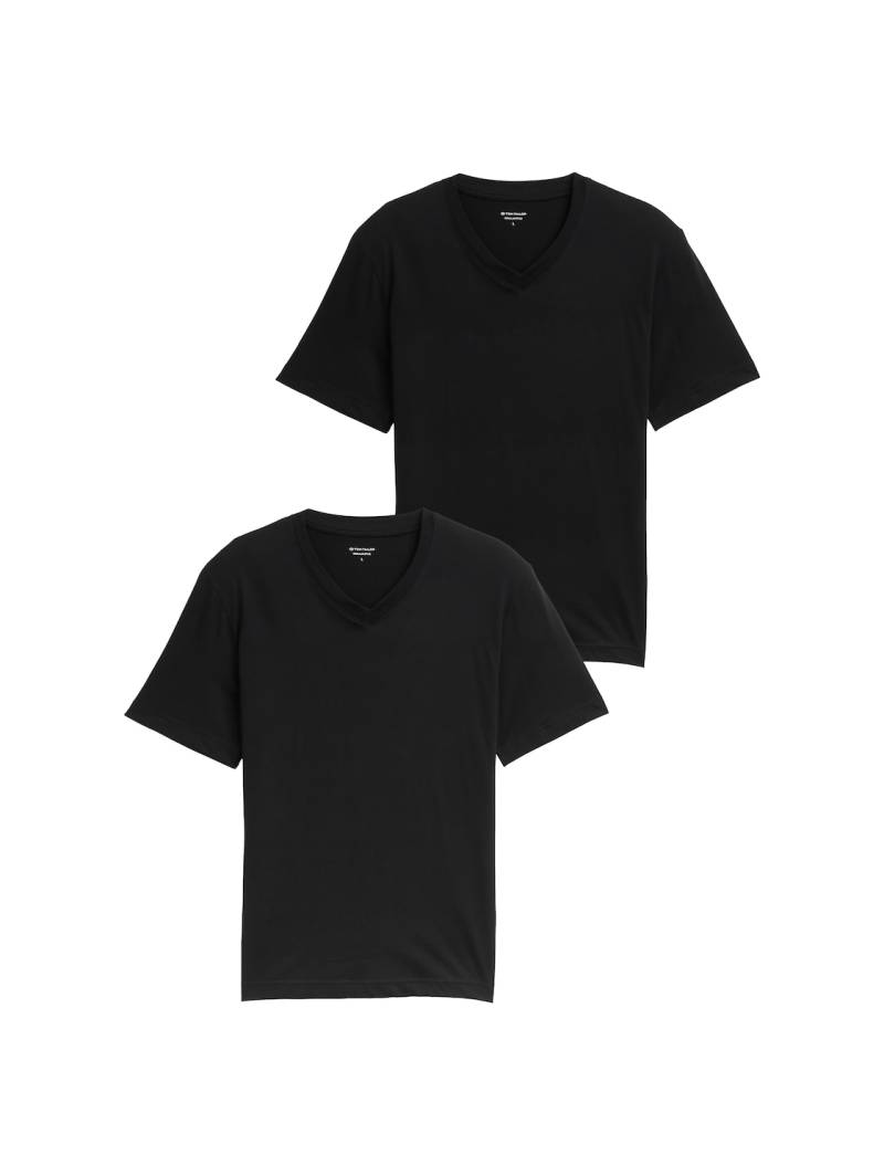 TOM TAILOR Herren T-Shirts mit V-Ausschnitt im 2er-Pack, schwarz, Uni, Gr. L von Tom Tailor