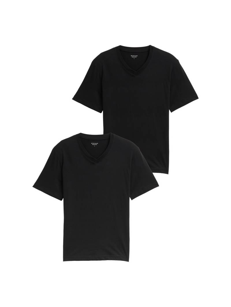 TOM TAILOR Herren T-Shirts mit V-Ausschnitt im 2er-Pack, schwarz, Uni, Gr. XL von Tom Tailor