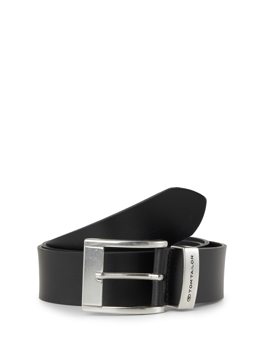 TOM TAILOR Herren TTTOM Ledergürtel mit eckiger Dornschließe, schwarz, Logo Print, Gr. 115 von Tom Tailor