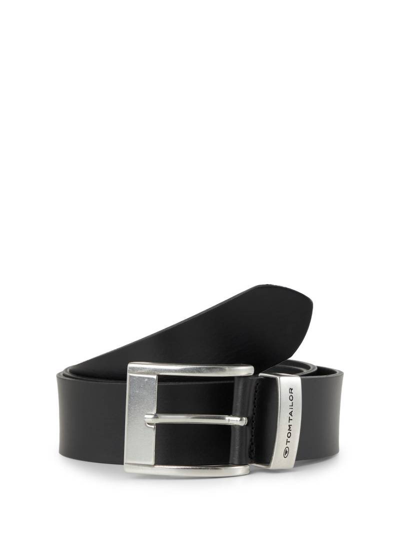 TOM TAILOR Herren TTTOM Ledergürtel mit eckiger Dornschließe, schwarz, Logo Print, Gr. 115 von Tom Tailor