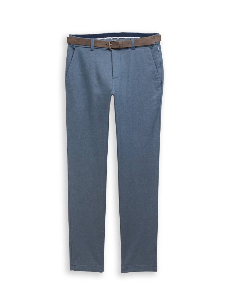 TOM TAILOR Herren TTTRAVIS SLIM Chino Hose mit Gürtel, blau, Meliert, Gr. 36/34 von Tom Tailor