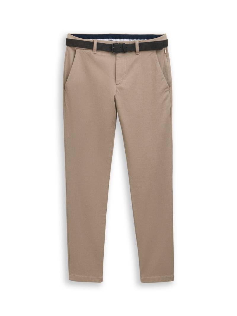 TOM TAILOR Herren TTTRAVIS SLIM Chino Hose mit Gürtel, beige, Meliert, Gr. 32/36 von Tom Tailor