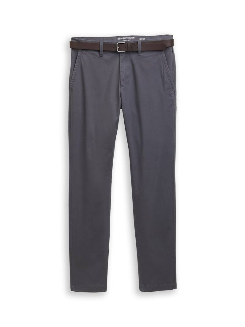 TOM TAILOR Herren TTTRAVIS Slim Chino mit Gürtel, grau, Uni, Gr. 30/32 von Tom Tailor