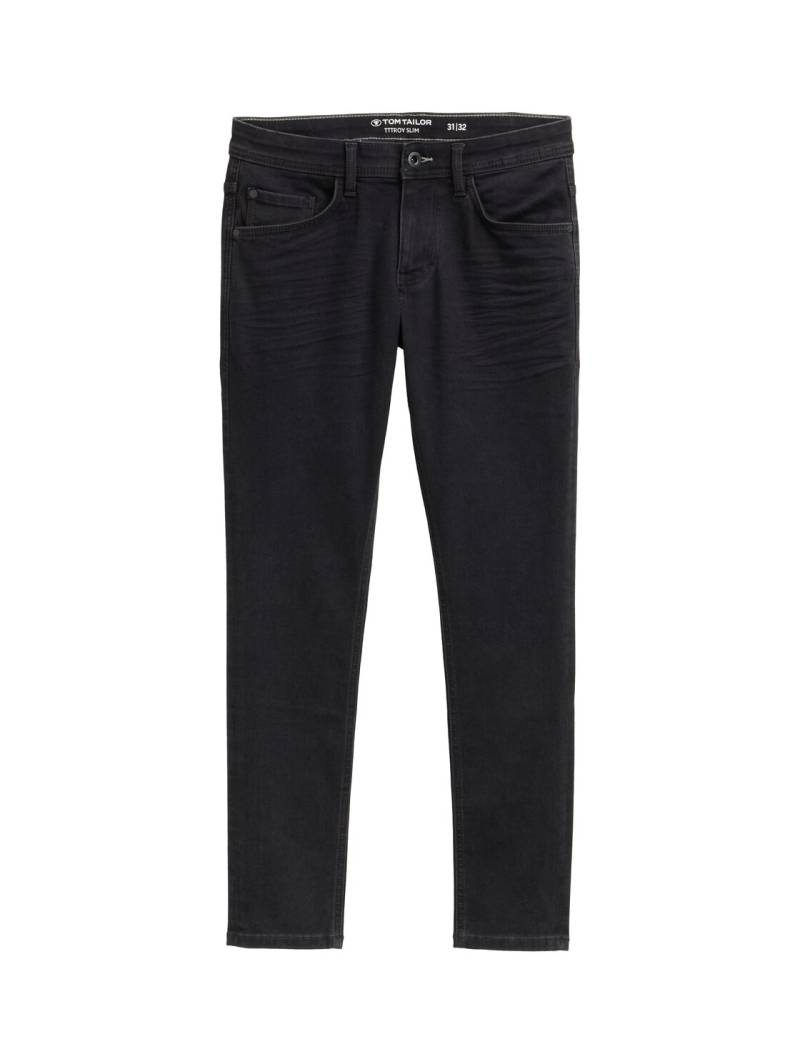 TOM TAILOR Herren TTTROY SLIM Jeans mit Stretch, schwarz, Uni, Gr. 34/34 von Tom Tailor