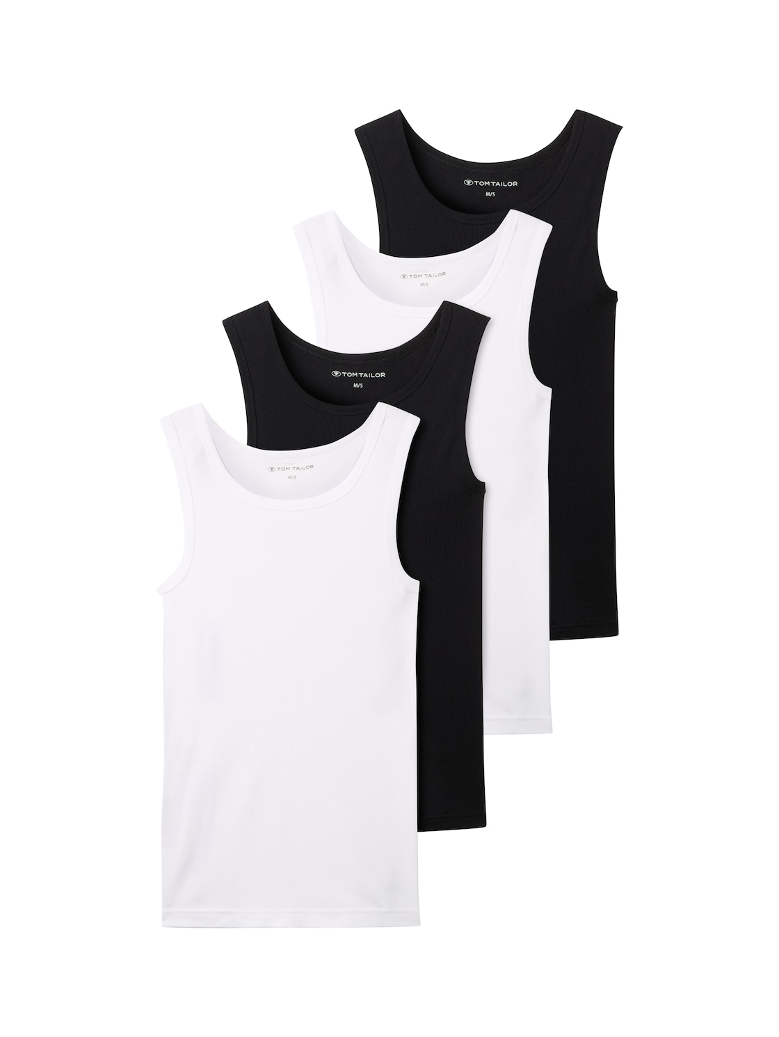 TOM TAILOR Herren Tanktops mit Rippstruktur aus Baumwolle im 4er-Pack, weiß, Uni, Gr. 6 von Tom Tailor