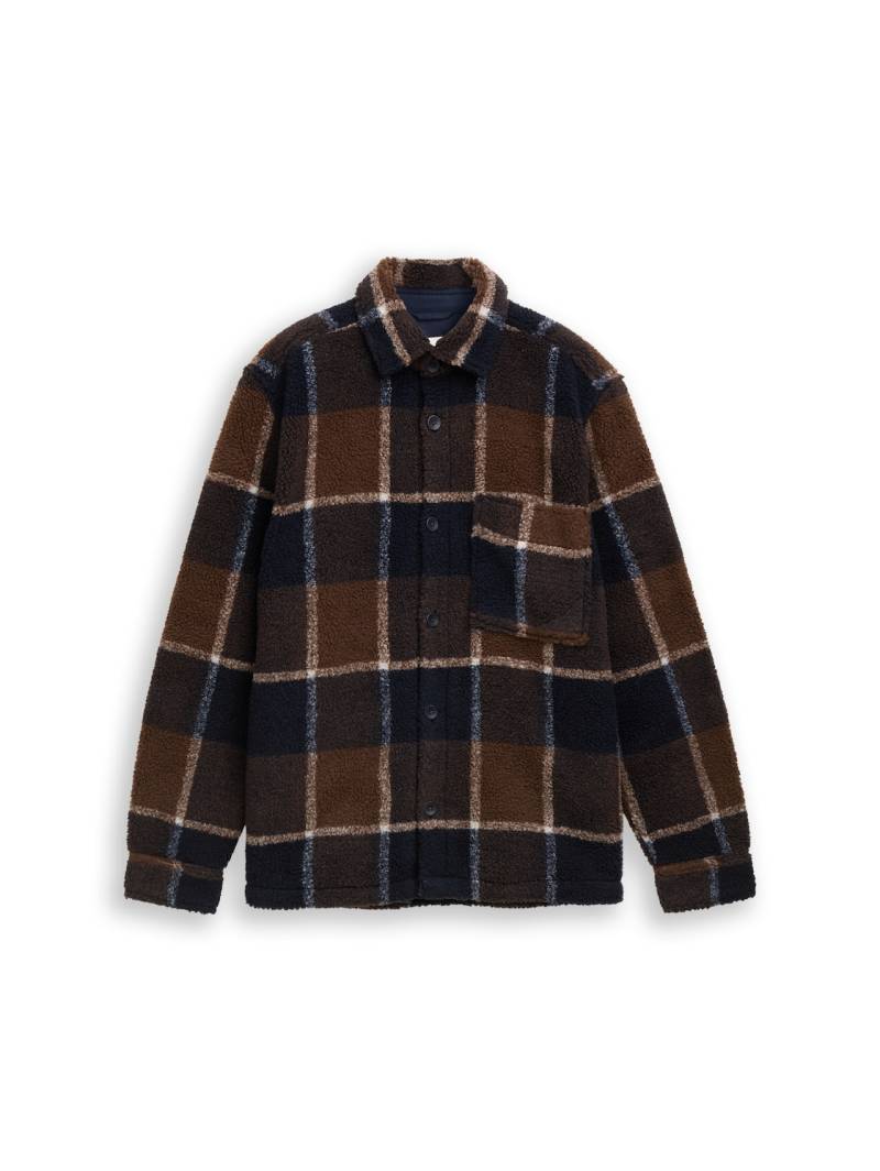 TOM TAILOR Herren Teddy Overshirt mit Karomuster, braun, Kariert, Gr. S von Tom Tailor