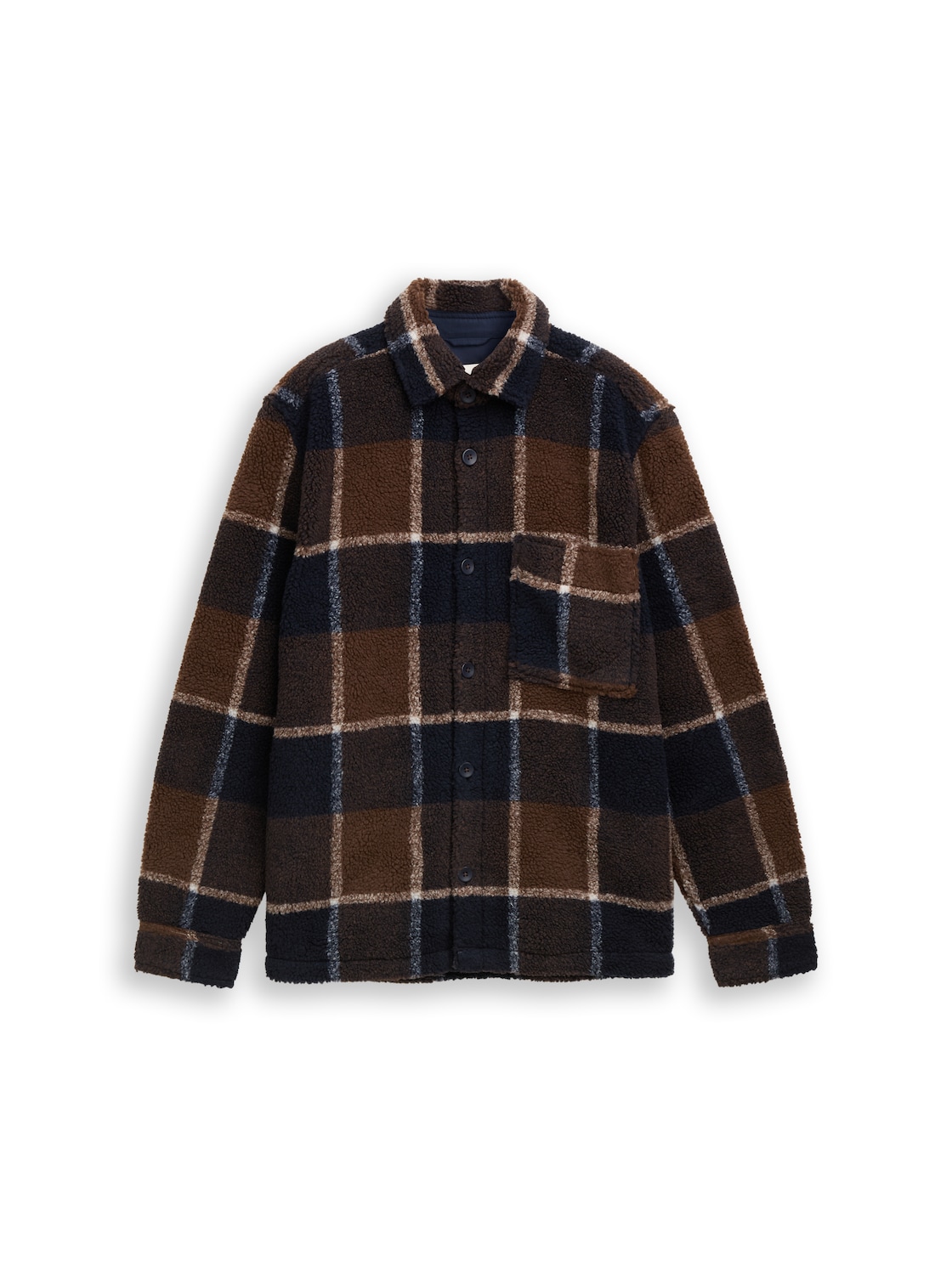 TOM TAILOR Herren Teddy Overshirt mit Karomuster, braun, Kariert, Gr. XL von Tom Tailor