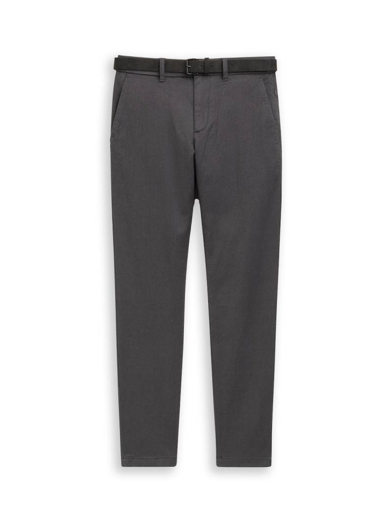 TOM TAILOR Herren TTTRAVIS SLIM Chino Hose mit Gürtel, grau, Meliert, Gr. 36/32 von Tom Tailor