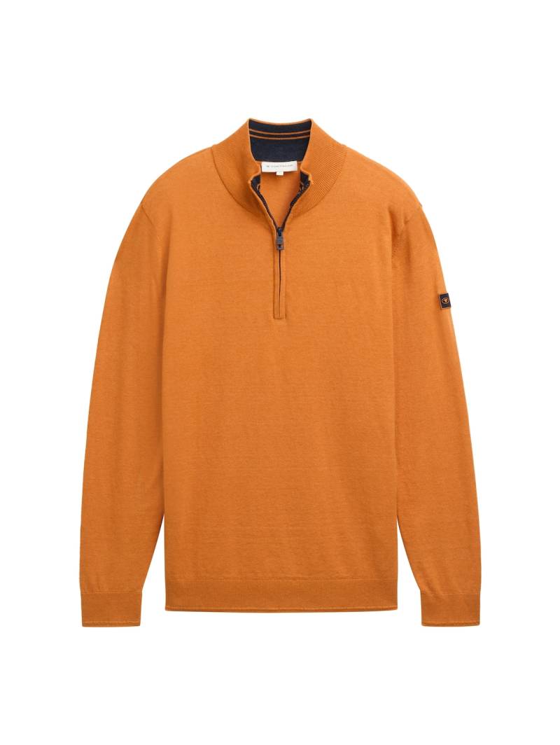 TOM TAILOR Herren Troyer Strickpullover mit Logo-Badge, orange, Meliert, Gr. M von Tom Tailor