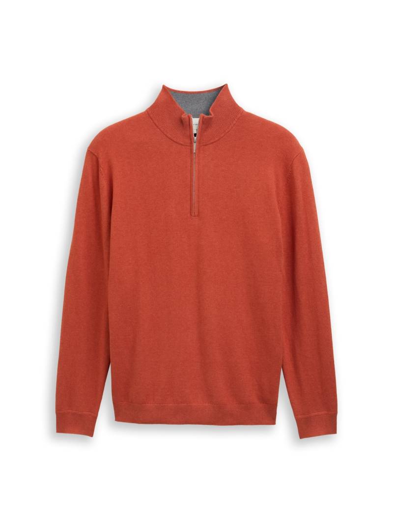 TOM TAILOR Herren Troyer Strickpullover mit Kaschmir-Anteil, orange, Meliert, Gr. XXL von Tom Tailor