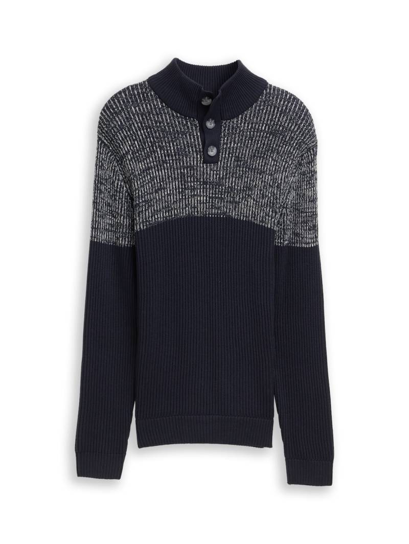 TOM TAILOR Herren Troyer Strickpullover mit Knopfleiste, weiß, Meliert, Gr. XXL von Tom Tailor