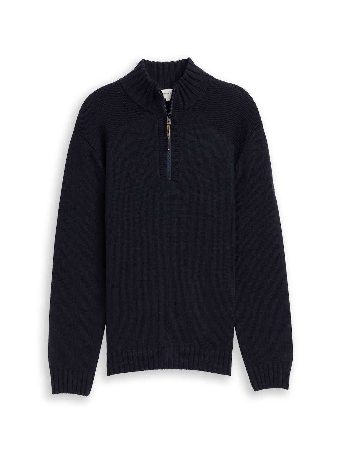 TOM TAILOR Herren Troyer Strickpullover mit Ripp-Details, blau, Meliert, Gr. L von Tom Tailor