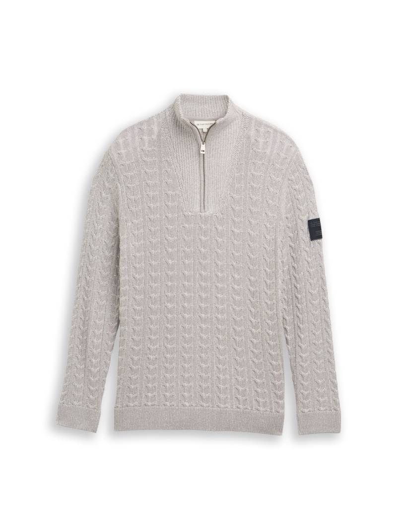 TOM TAILOR Herren Troyer Strickpullover mit Zopfmuster, grau, Meliert, Gr. M TOM TAILOR Herren Troyer Strickpullover mit Zopfmuster, grau, Meliert, Gr. M von Tom Tailor
