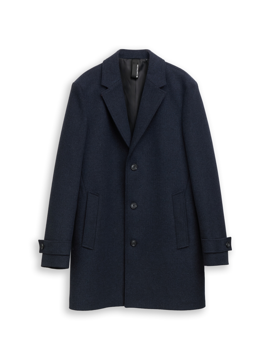 TOM TAILOR Herren Wollmantel mit Reverskragen, blau, Fischgrät, Gr. XL von Tom Tailor