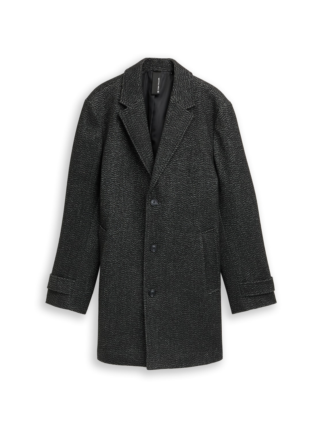 TOM TAILOR Herren Wollmantel mit Reverskragen, schwarz, Meliert, Gr. M von Tom Tailor