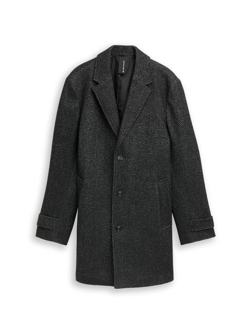 TOM TAILOR Herren Wollmantel mit Reverskragen, schwarz, Meliert, Gr. XL von Tom Tailor