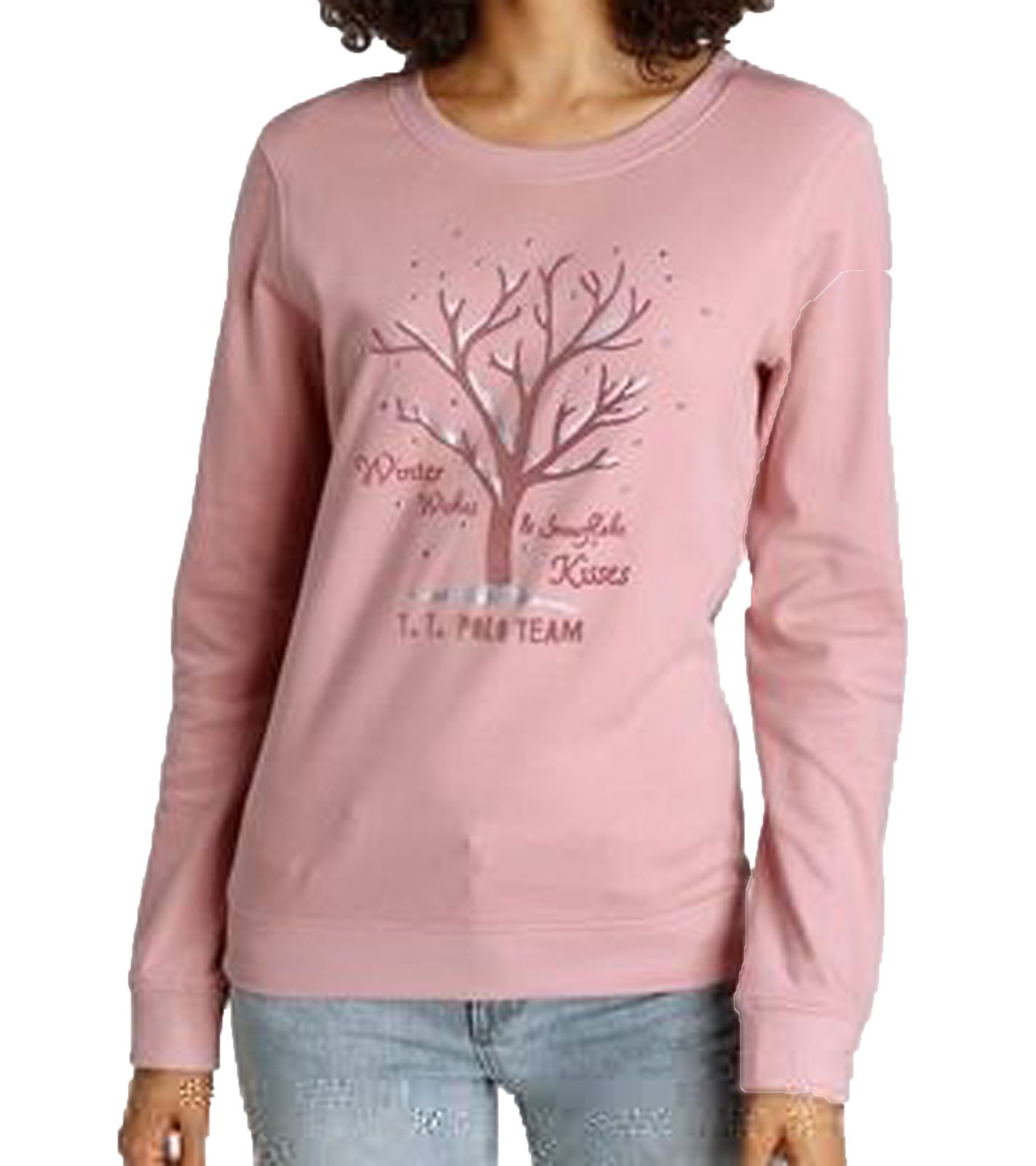 TOM TAILOR Interlockshirt Damen Sweatshirt mit Glitzersteinen 18431055 Rosa von Tom Tailor