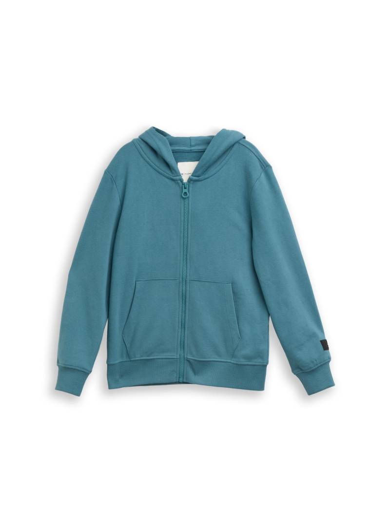 TOM TAILOR Jungen Basic Hoodie Sweatjacke, grün, Uni, Gr. 140 von Tom Tailor