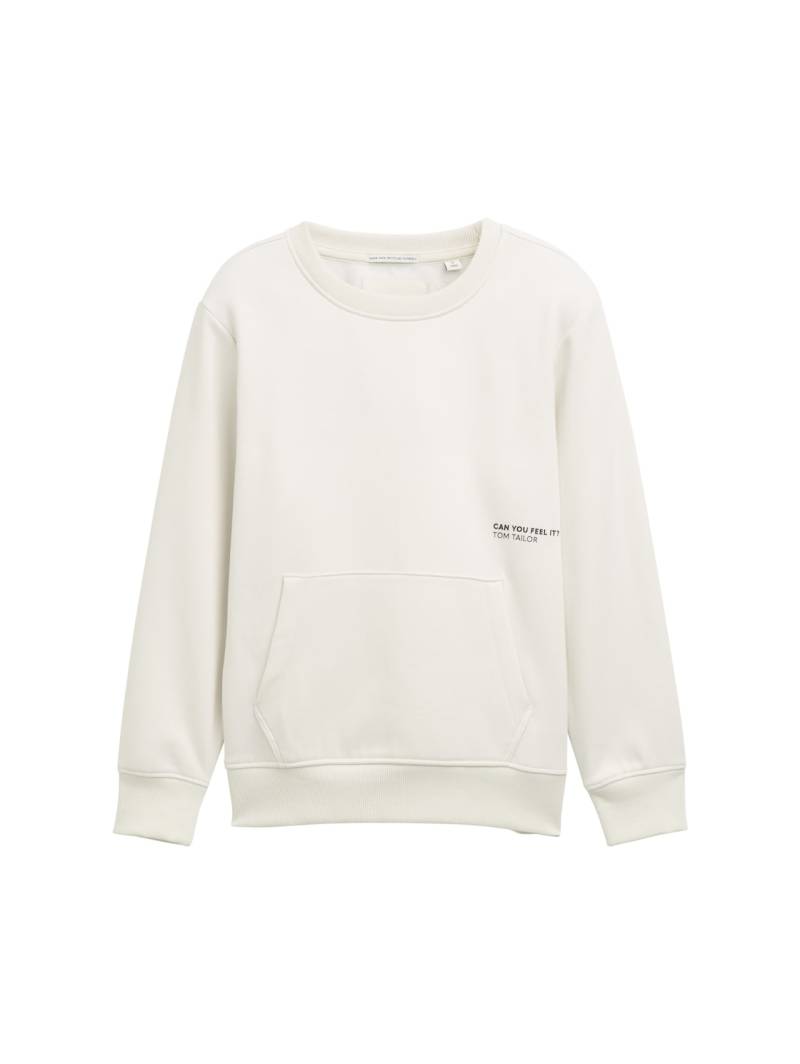 TOM TAILOR Jungen Basic Sweatshirt mit Kängurutasche, weiß, Uni, Gr. 176 von Tom Tailor