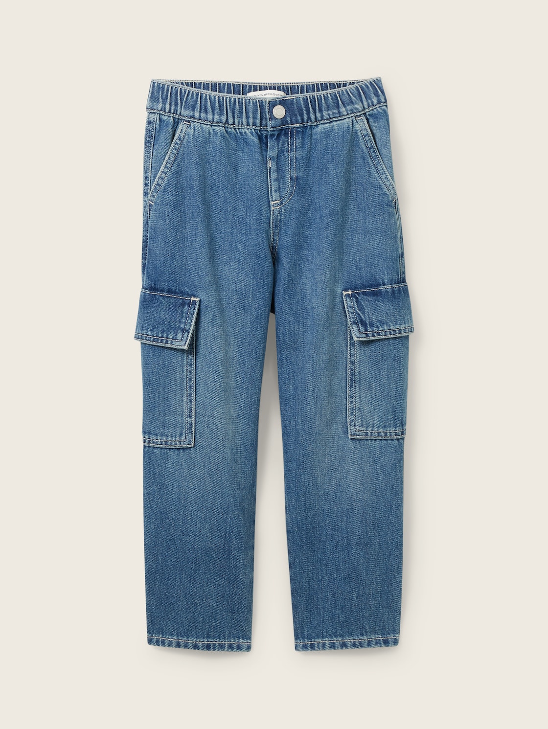 TOM TAILOR Jungen Cargo Jeans mit recycelter Baumwolle, blau, Uni, Gr. 134 von Tom Tailor