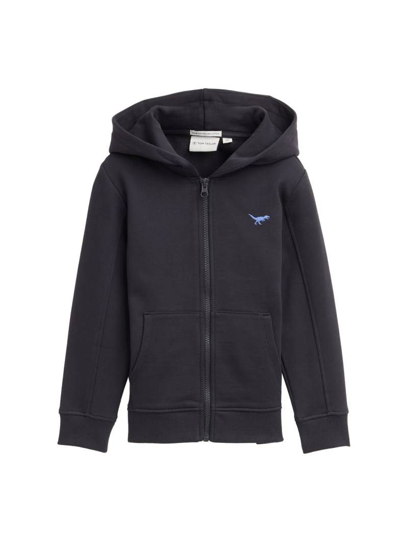 TOM TAILOR Jungen Hoodie Sweatjacke mit Stickerei, grau, Uni, Gr. 116/122 von Tom Tailor