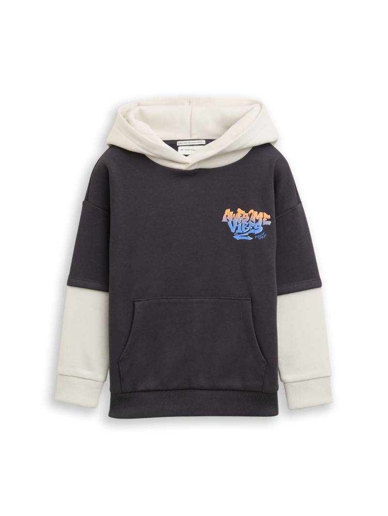 TOM TAILOR Jungen Hoodie Sweatshirt im 2-in-1-Look, grau, Uni, Gr. 104/110 von Tom Tailor