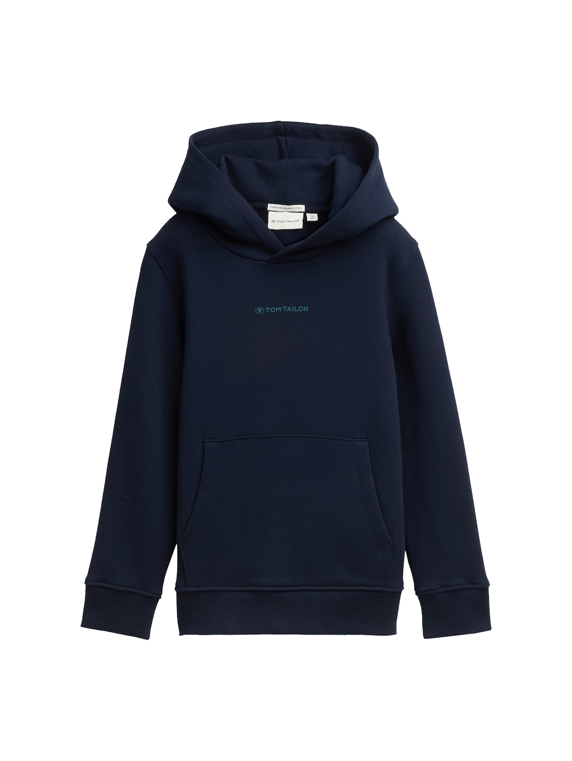 TOM TAILOR Jungen Hoodie Sweatshirt mit Logo-Print, blau, Uni, Gr. 104/110 von Tom Tailor