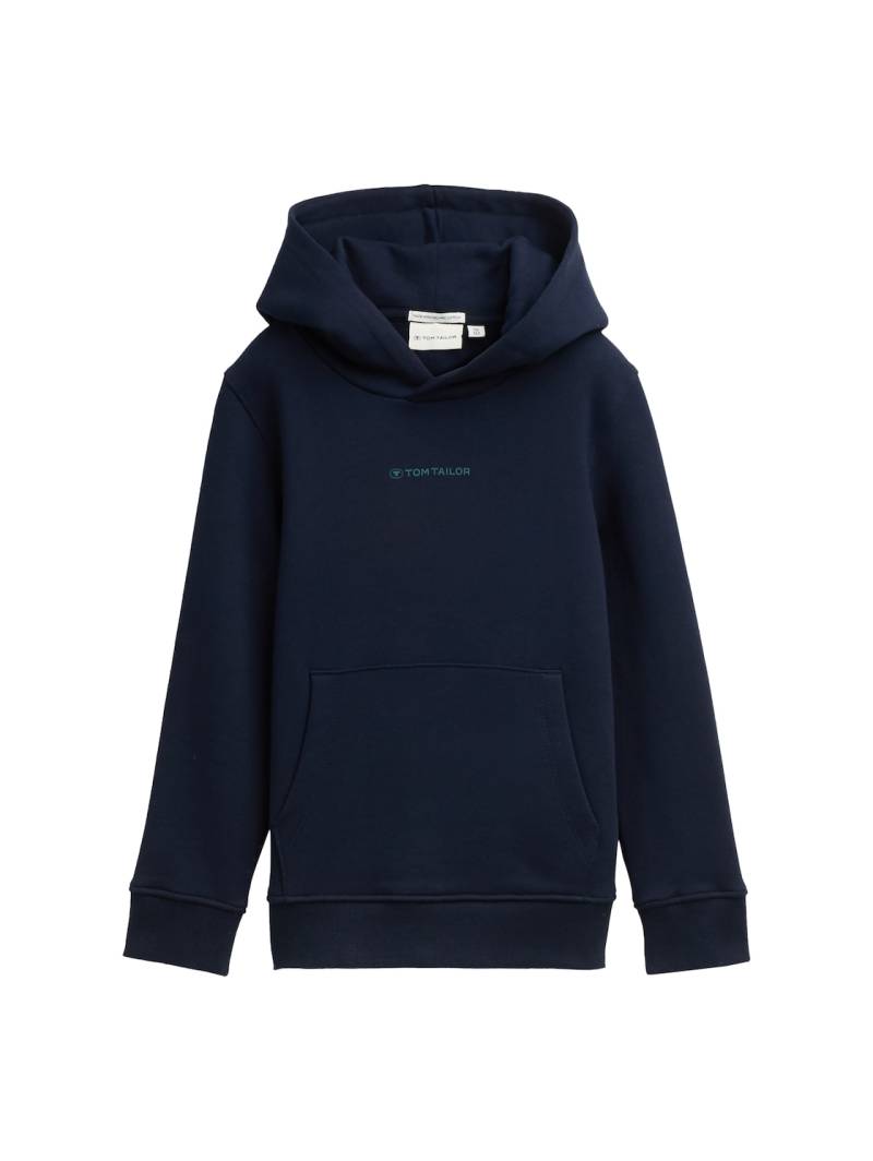 TOM TAILOR Jungen Hoodie Sweatshirt mit Logo-Print, blau, Uni, Gr. 116/122 von Tom Tailor