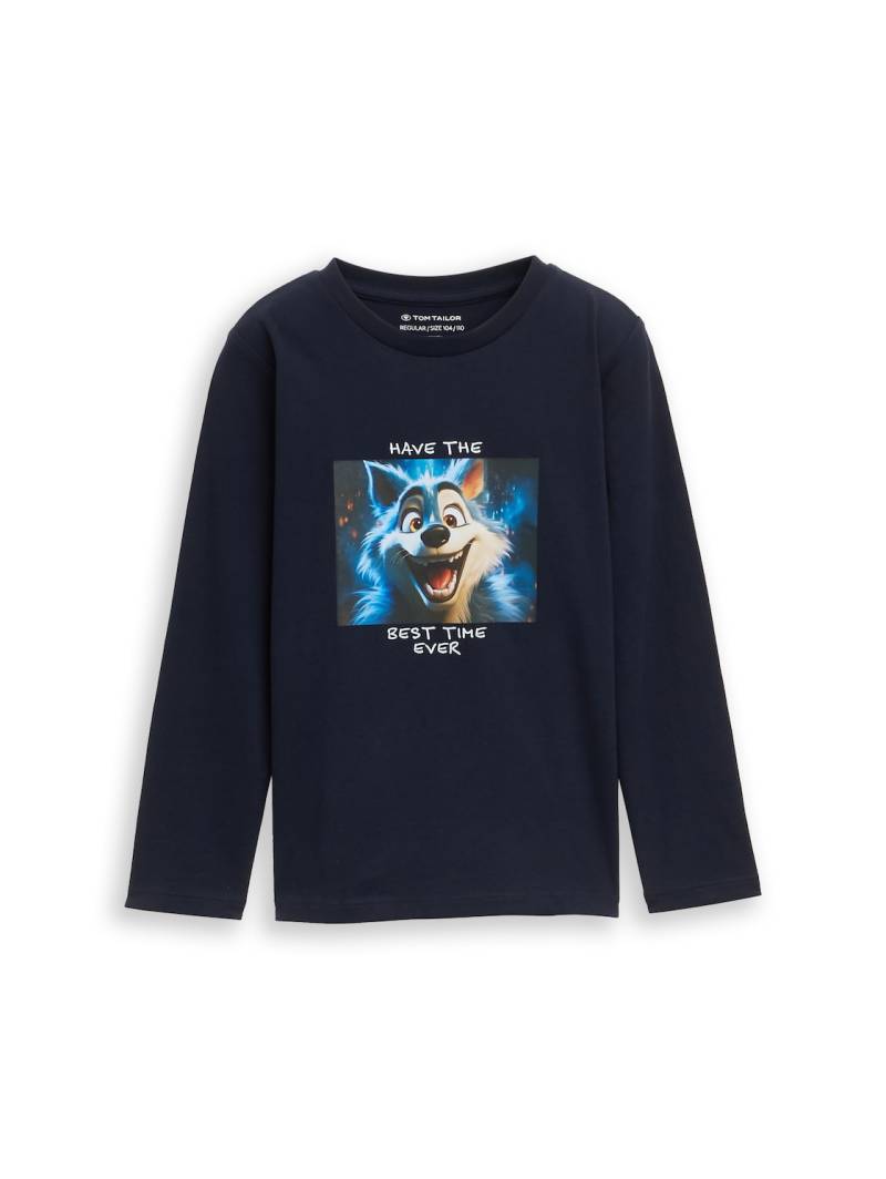TOM TAILOR Jungen Langarmshirt mit Fotoprint, blau, Uni, Gr. 116/122 von Tom Tailor