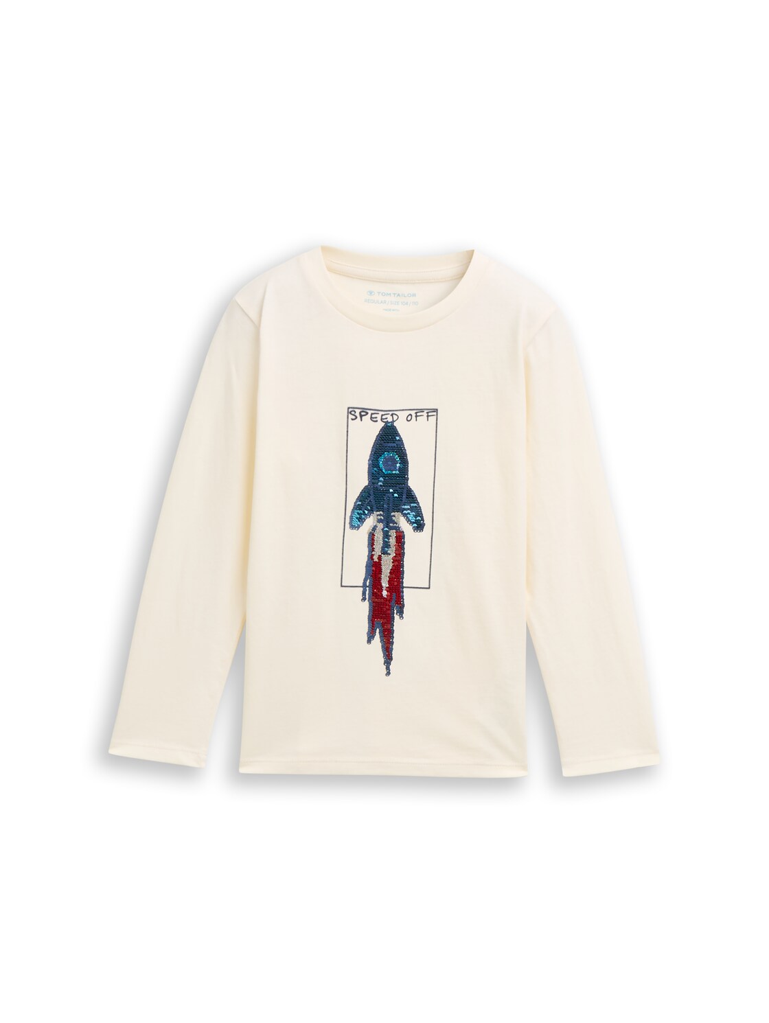 TOM TAILOR Jungen Langarmshirt mit Wendepailletten, weiß, Uni, Gr. 104/110 von Tom Tailor