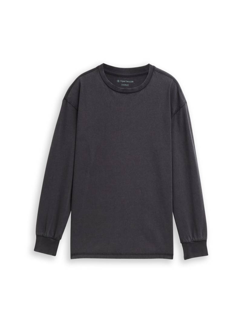 TOM TAILOR Jungen Oversize Langarmshirt, schwarz, Uni, Gr. 140 von Tom Tailor