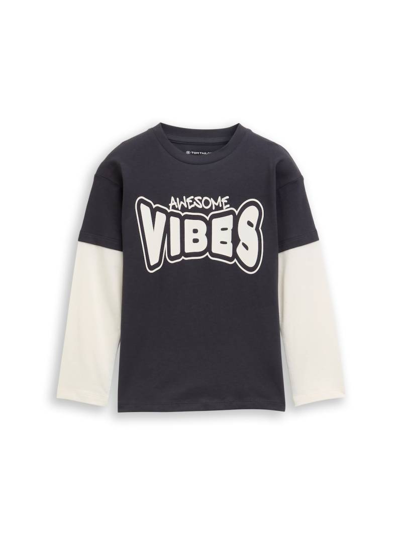 TOM TAILOR Jungen Oversize Langarmshirt im 2-in-1-Look, grau, Uni, Gr. 92/98 von Tom Tailor