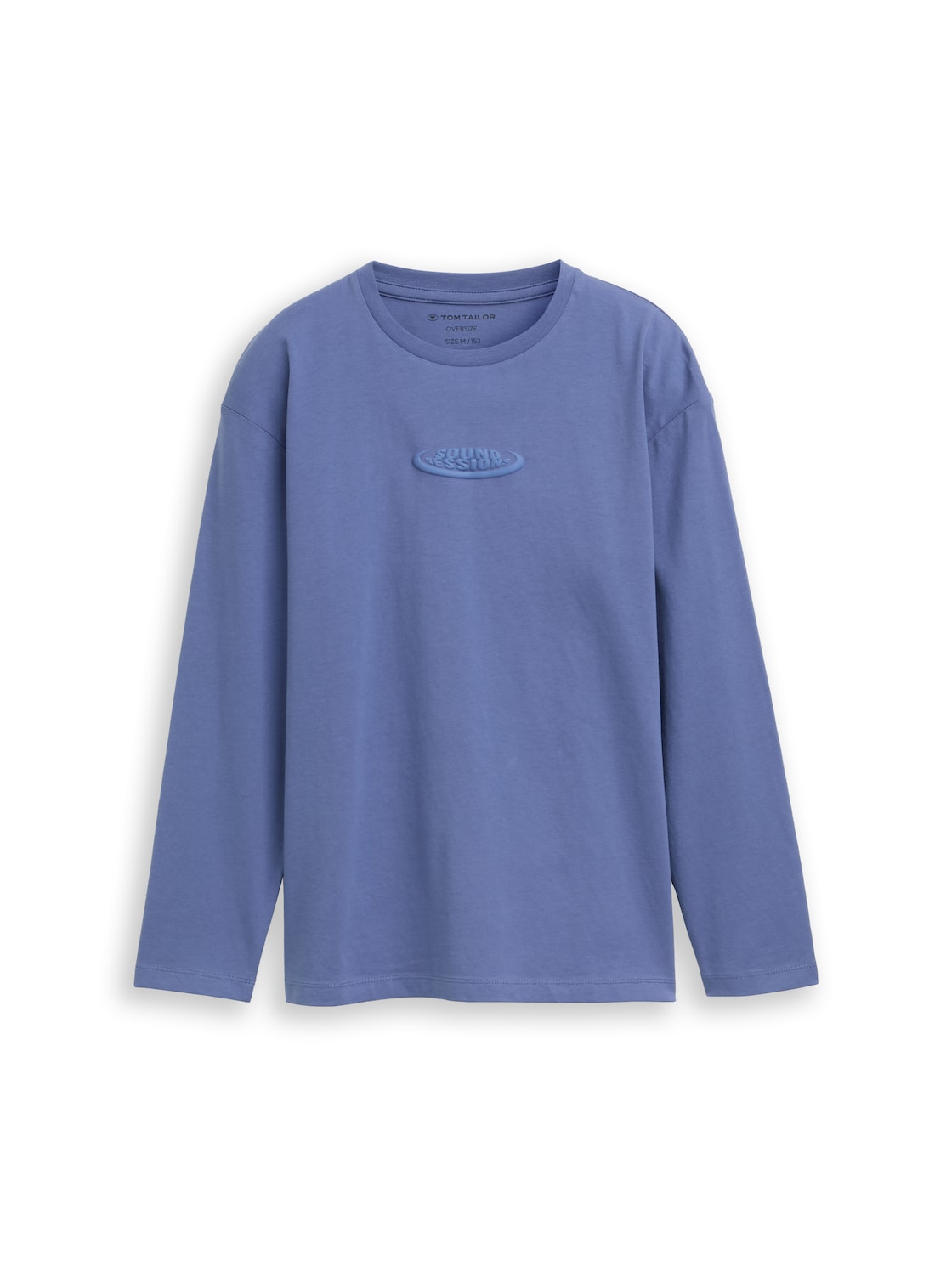 TOM TAILOR Jungen Oversize Langarmshirt mit Textprint, blau, Uni, Gr. 140 von Tom Tailor