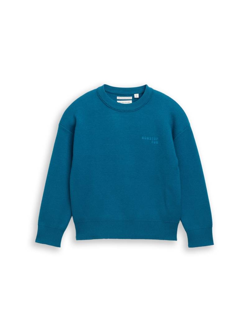 TOM TAILOR Jungen Oversize Strickpullover mit Print, grün, Uni, Gr. 128/134 von Tom Tailor