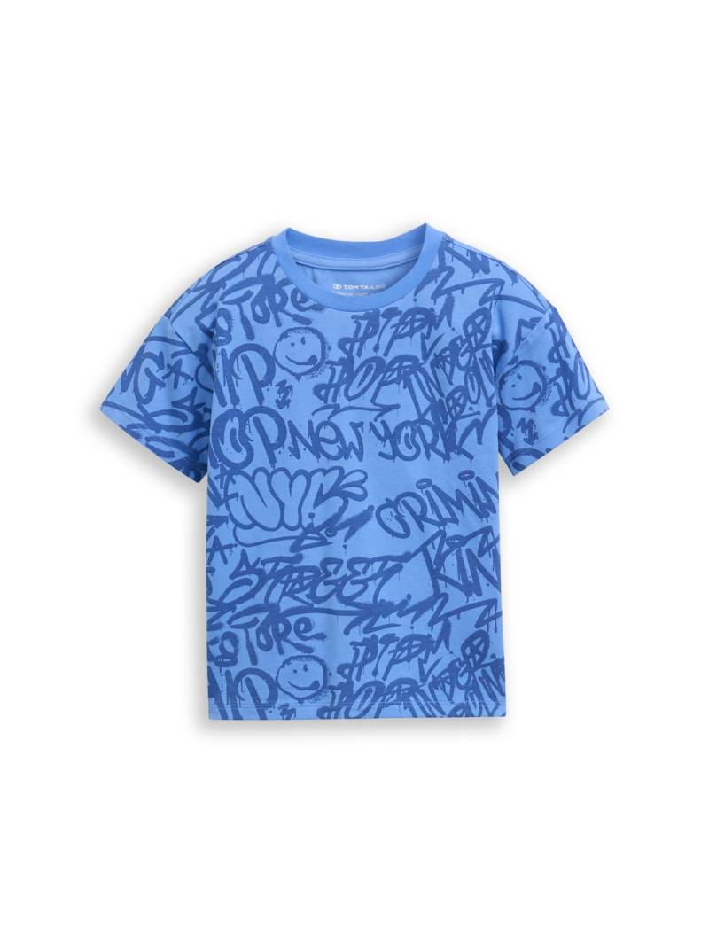 TOM TAILOR Jungen Oversize T-Shirt mit Allover-Print, blau, Gemustert, Gr. 92/98 von Tom Tailor