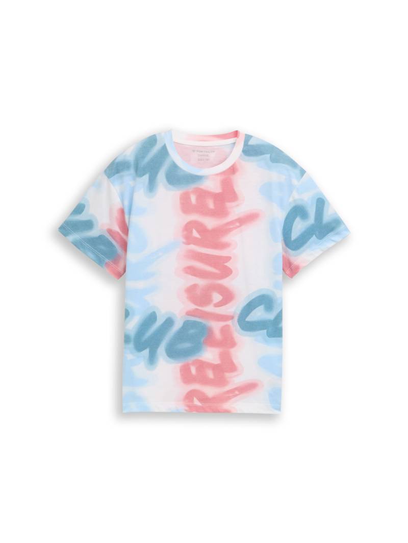 TOM TAILOR Jungen Oversize T-Shirt mit Allover-Print, weiß, Gemustert, Gr. 164 von Tom Tailor