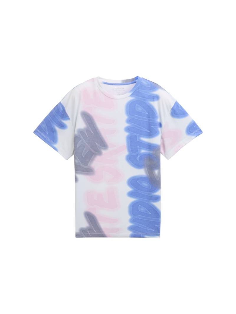 TOM TAILOR Jungen Oversize T-Shirt mit Allover-Print, weiß, Uni, Gr. 164 von Tom Tailor